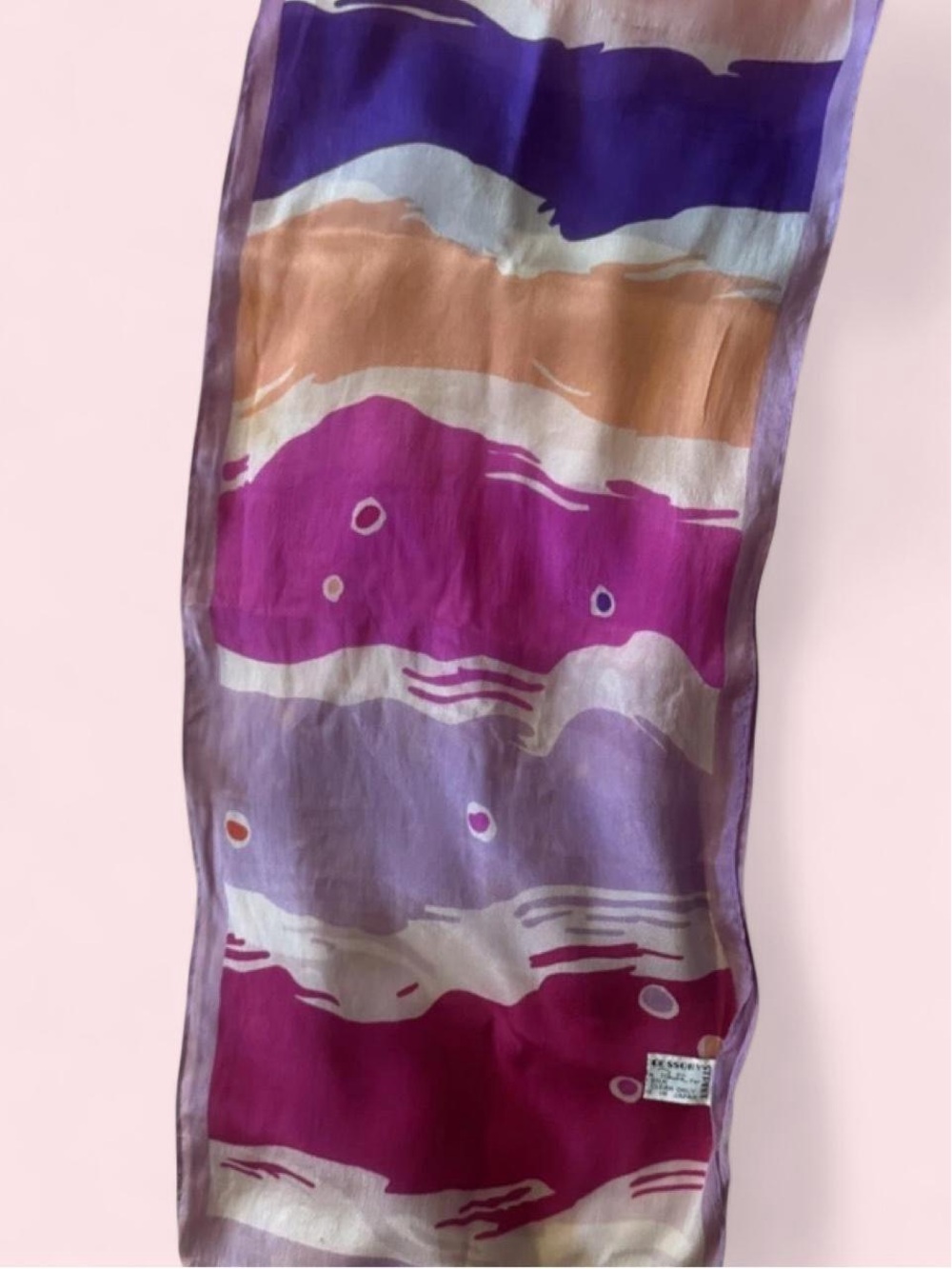 Oscar de la Renta Abstract Wave Silk Scarf in Purple, Magenta, Lilac, Cream